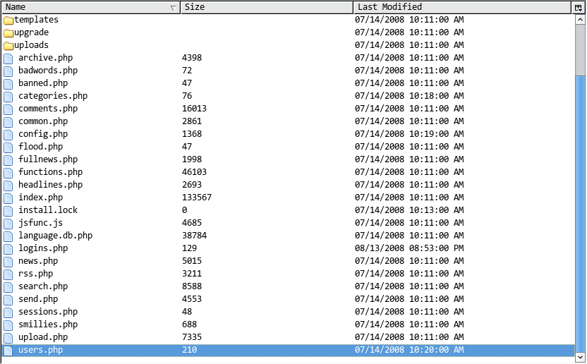 Select users.php in the Fusion News installation directory.