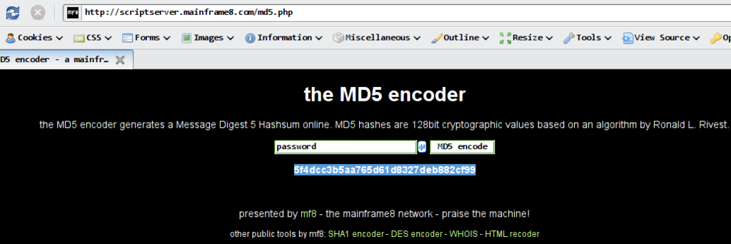 Screenshot of an MD5 encoder.