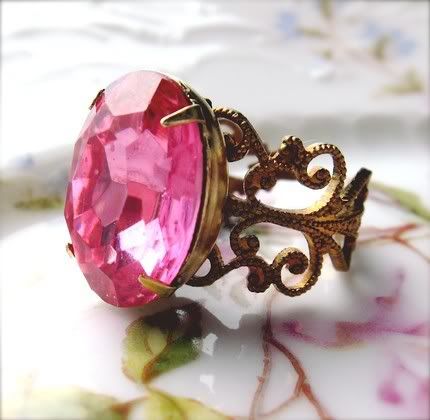Blush Vintage Filigree Ring (with Faceted Estate Style Glass Jewel)