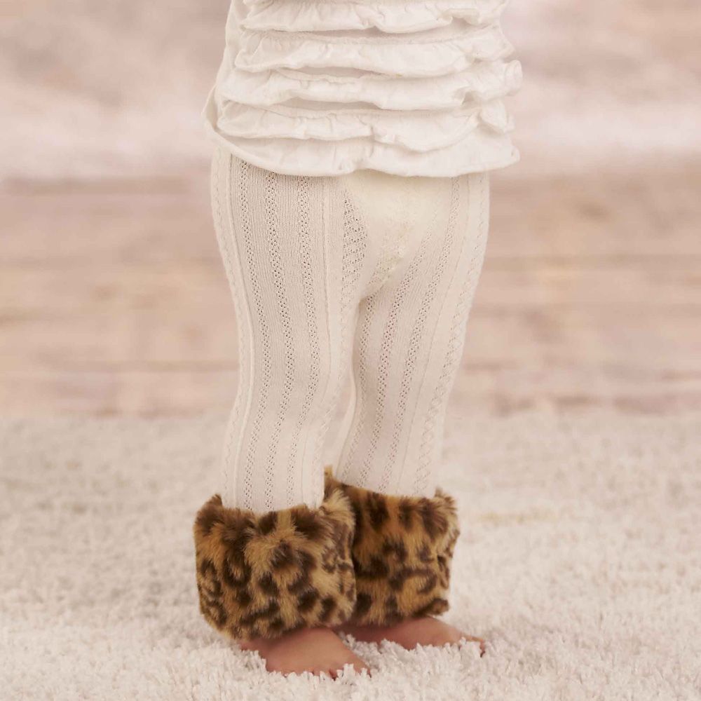 mud pie baby girl toddler leopard faux fur trimmed leggings