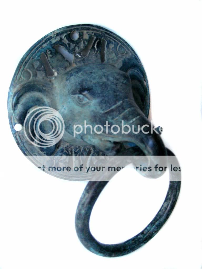   Verdigris Brass Doorknocker / Elephant Head Door Knocker   Size L